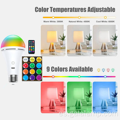 Bombilla LED RGB recargable de 9 W